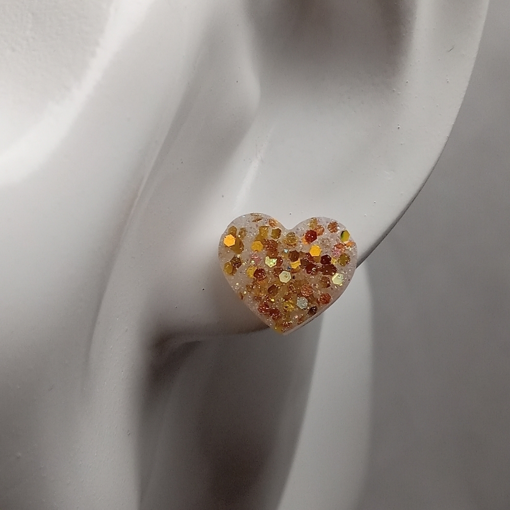 5/$25 Hand Crafted Gold and White Heart Earrings